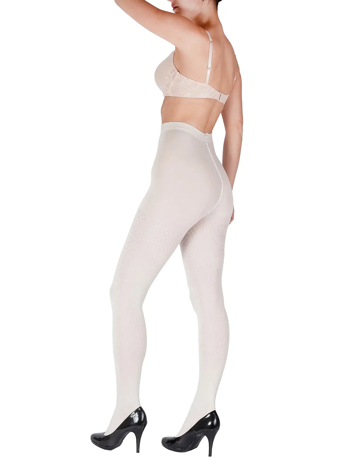 Giulia Tokio 150 Den N3 - weiße Strumpfhose kariert