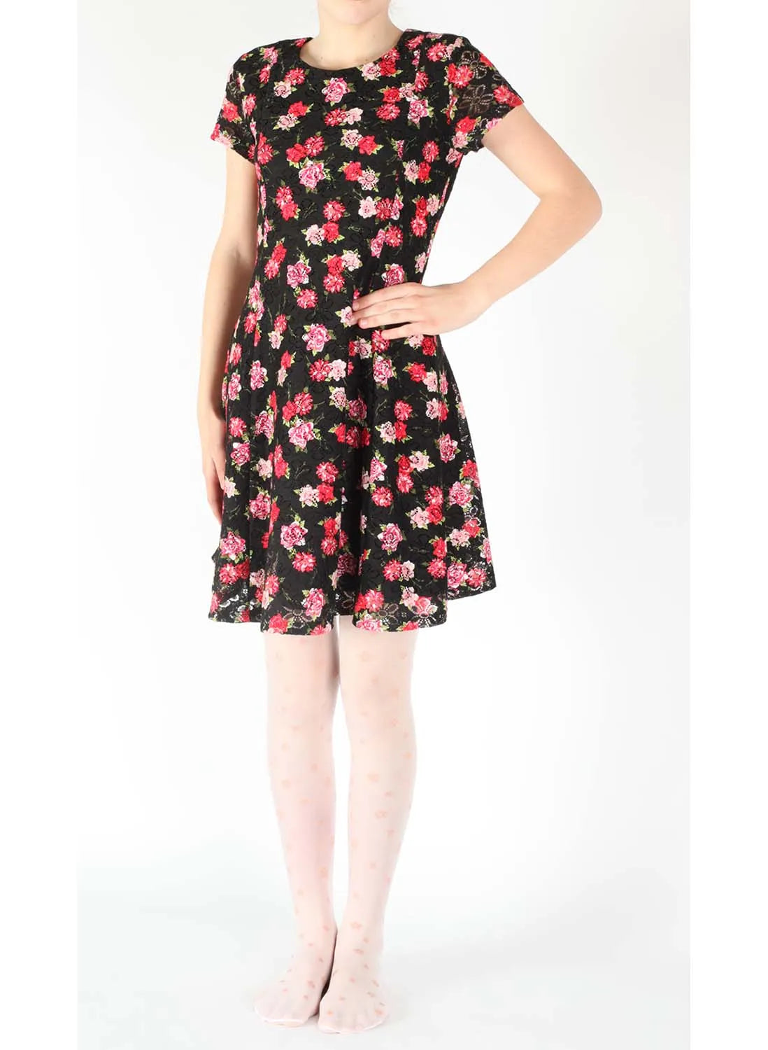 Giulia Elis 20 N3 - weiße Mädchen Strumpfhose Blumen Logo