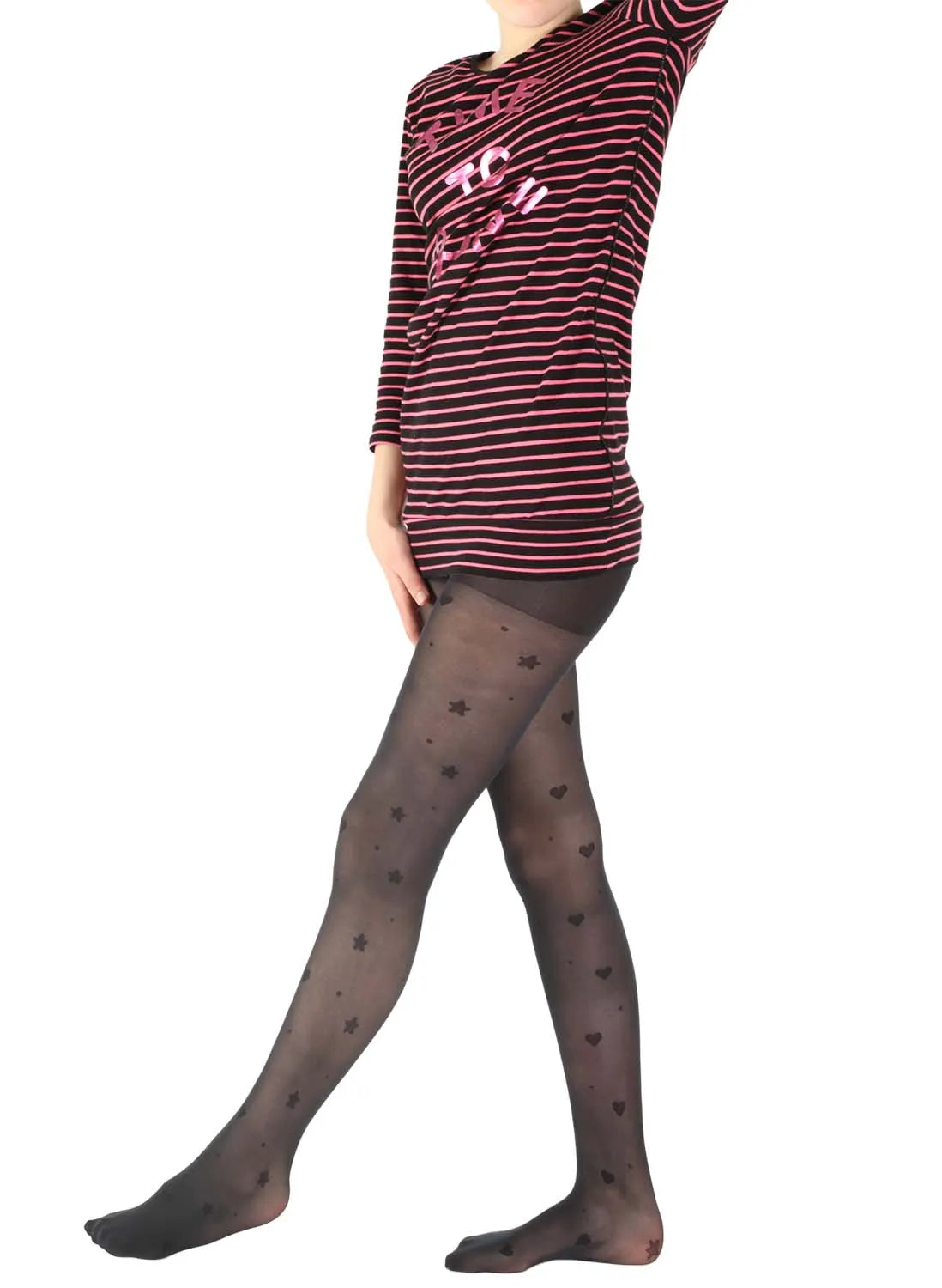 Giulia Mindy 40 N2 - schwarze Mädchen Strumpfhose mit Sternen Sternchen