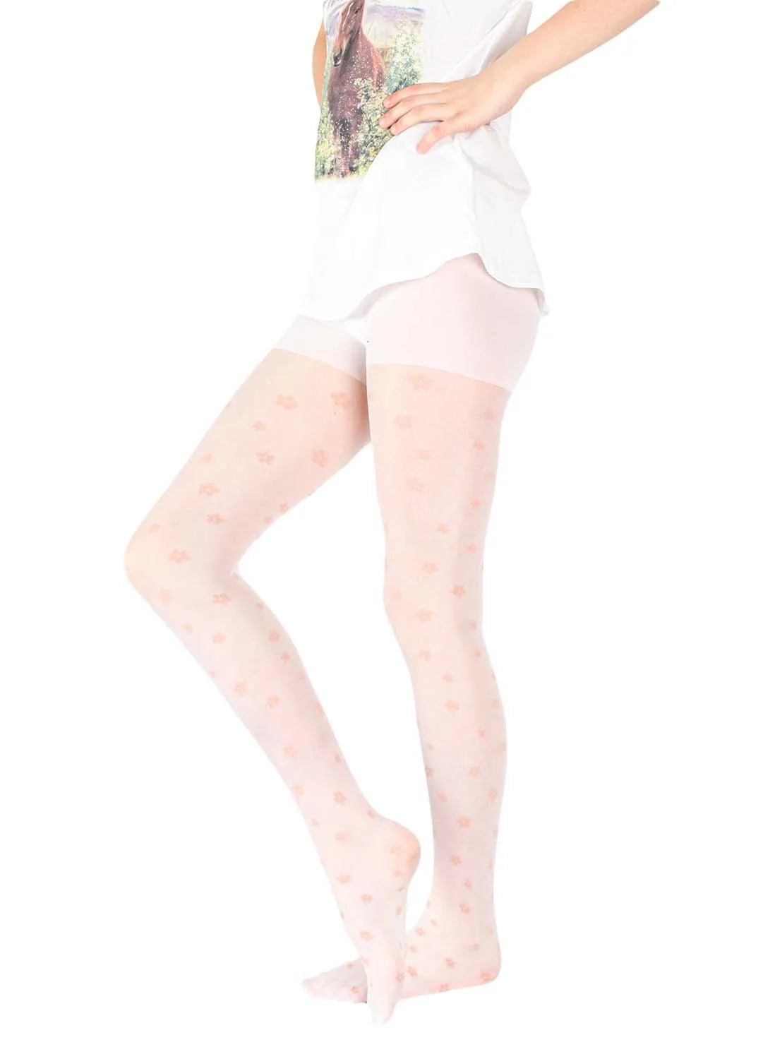 Giulia Elis 20 N3 - weiße Mädchen Strumpfhose Blumen Logo