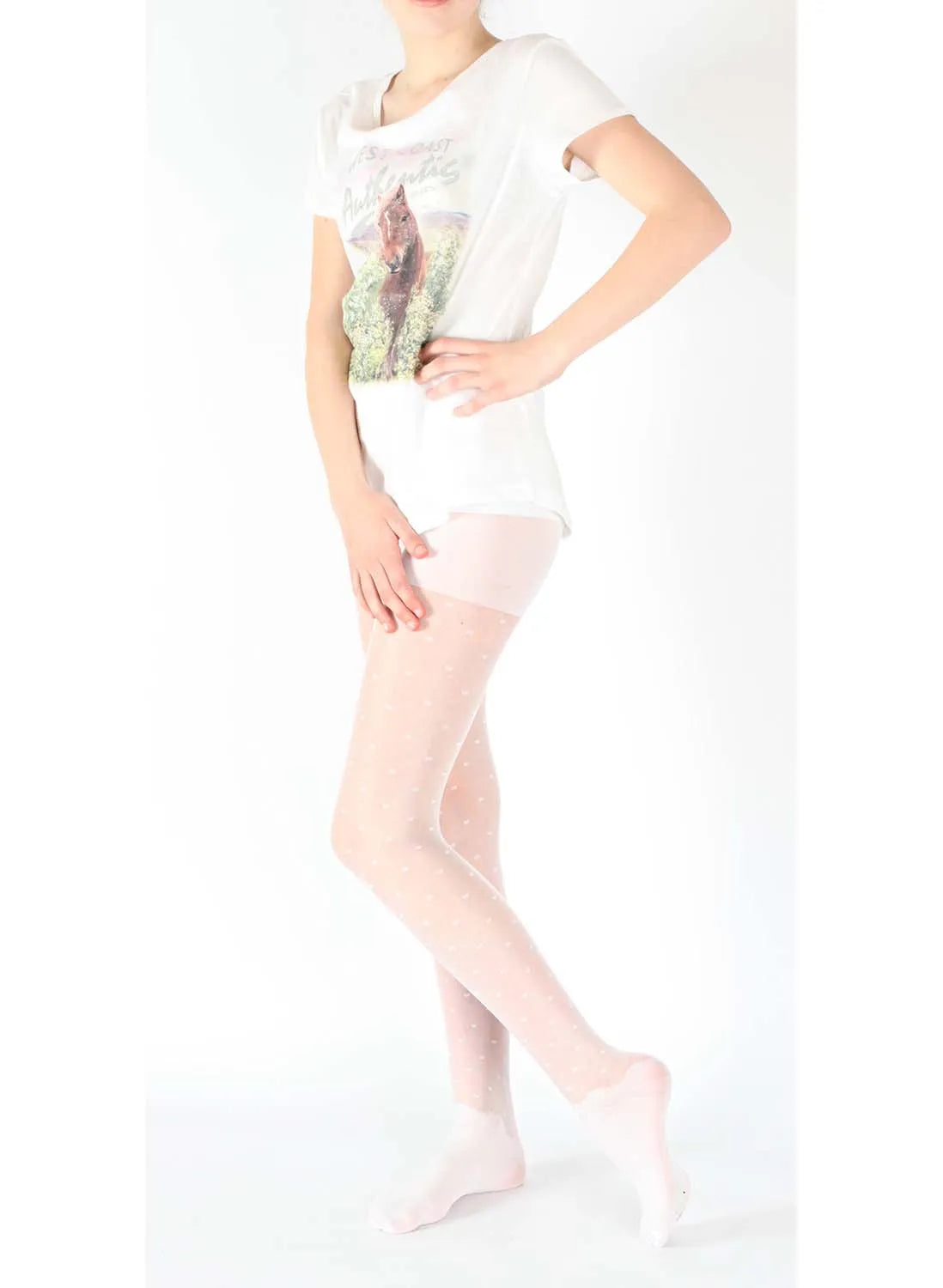 Giulia Lina 20 N1 - weiße Mädchen Strumpfhose mit Dots Punkten