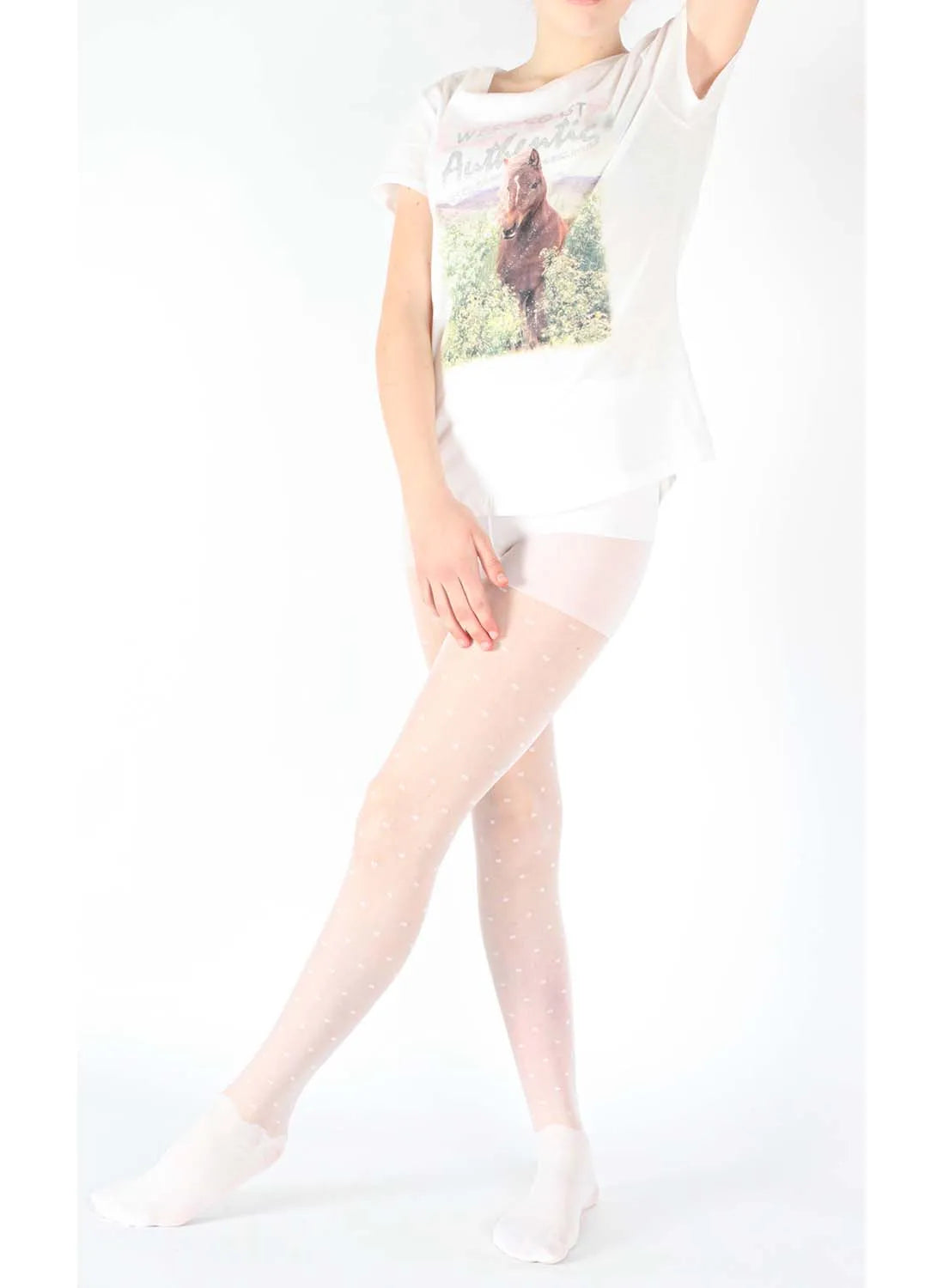 Giulia Lina 20 N1 - weiße Mädchen Strumpfhose mit Dots Punkten