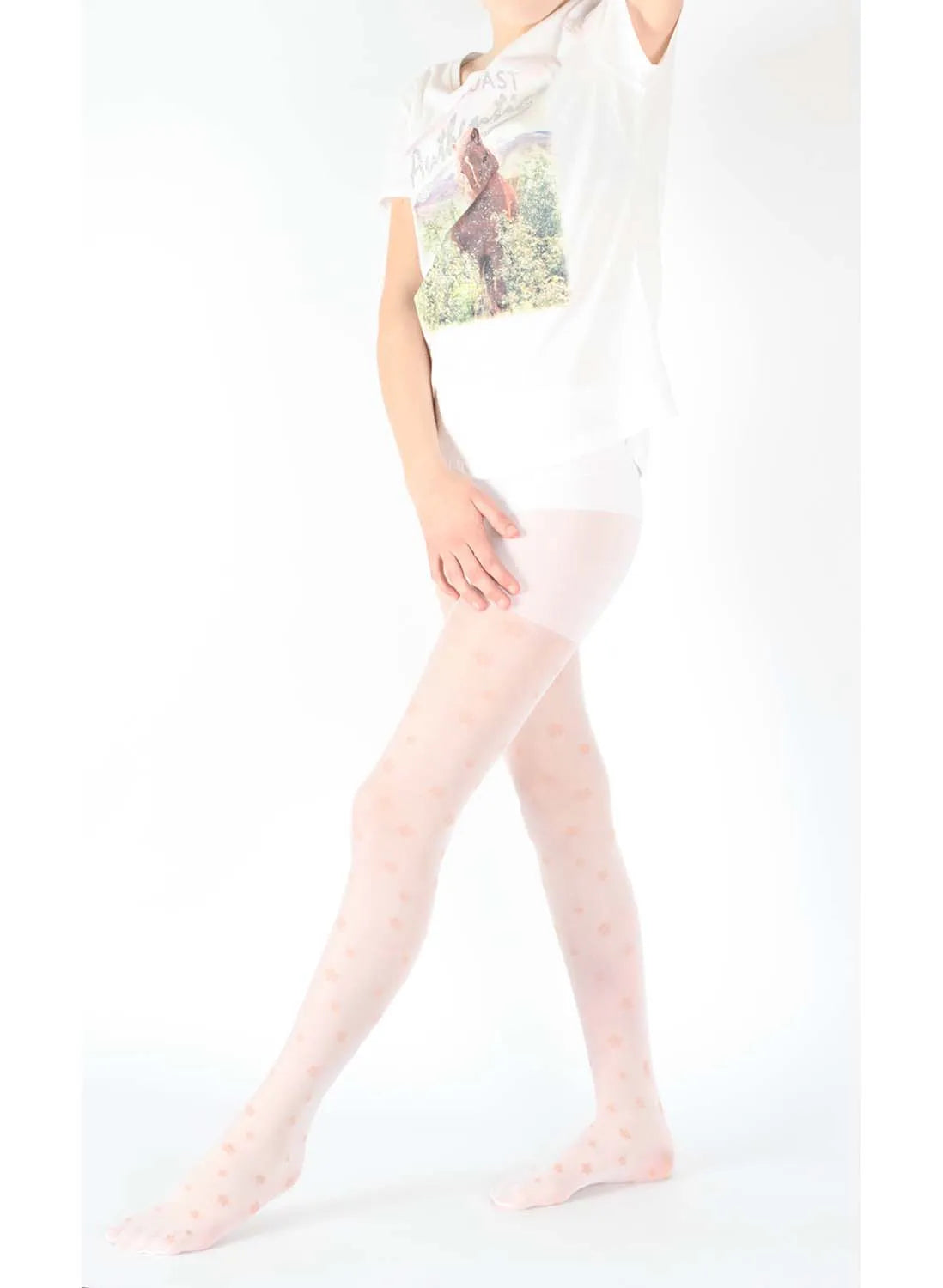 Giulia Elis 20 N3 - weiße Mädchen Strumpfhose Blumen Logo