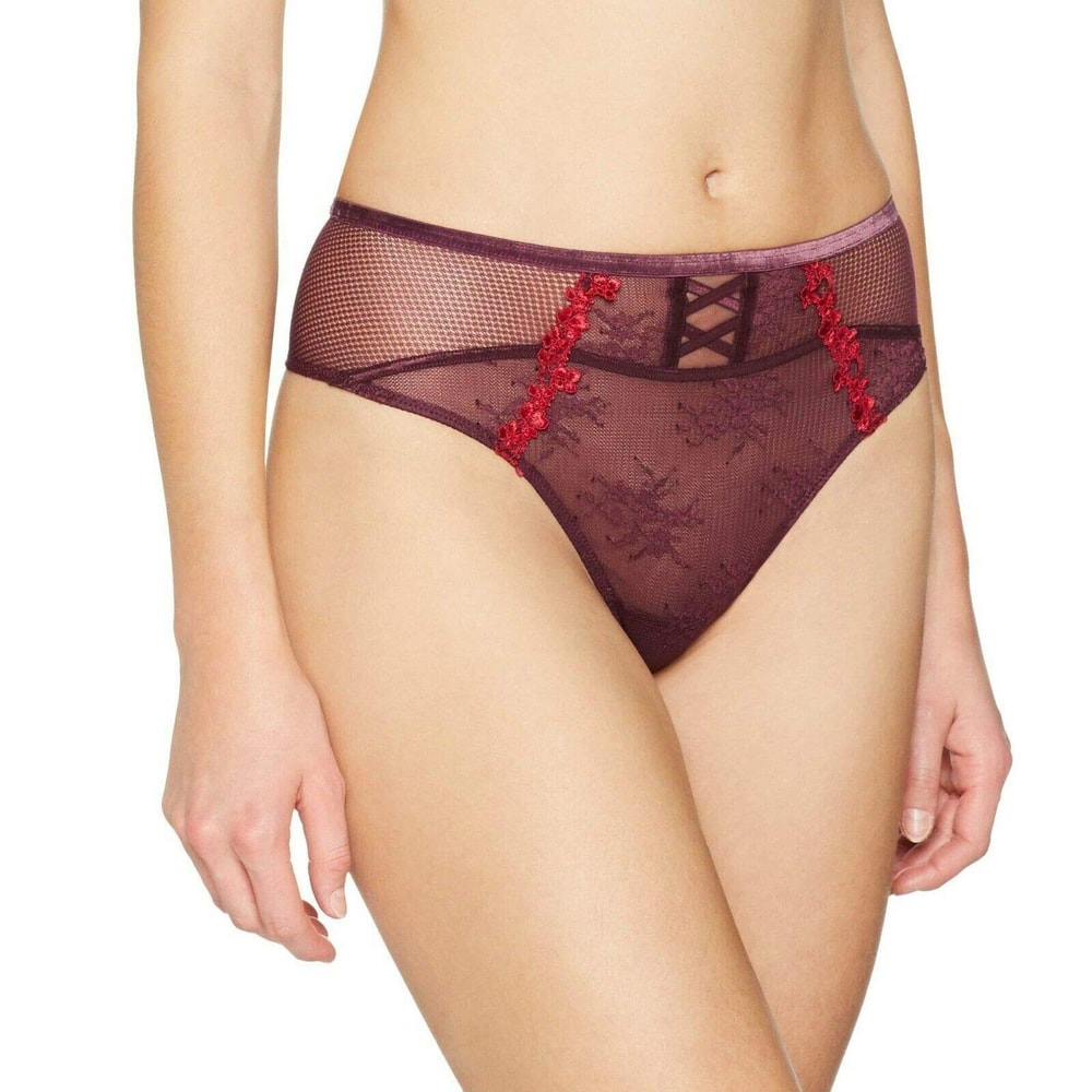Triumph Beauty-Full Lace-Up Midrise Thong Deep Burgundy 