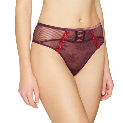 Triumph Beauty-Full Lace-Up Midrise Thong Deep Burgundy 