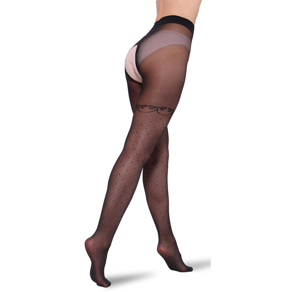 Bananalu Ouvert Strumpfhose Intimo Afina 40 DEN mit Netz Muster Nero