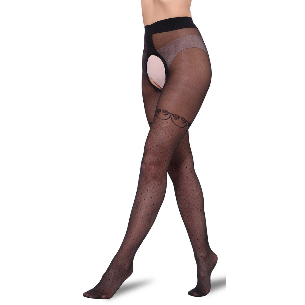 Bananalu Ouvert Strumpfhose Intimo Afina 40 DEN mit Netz Muster Nero