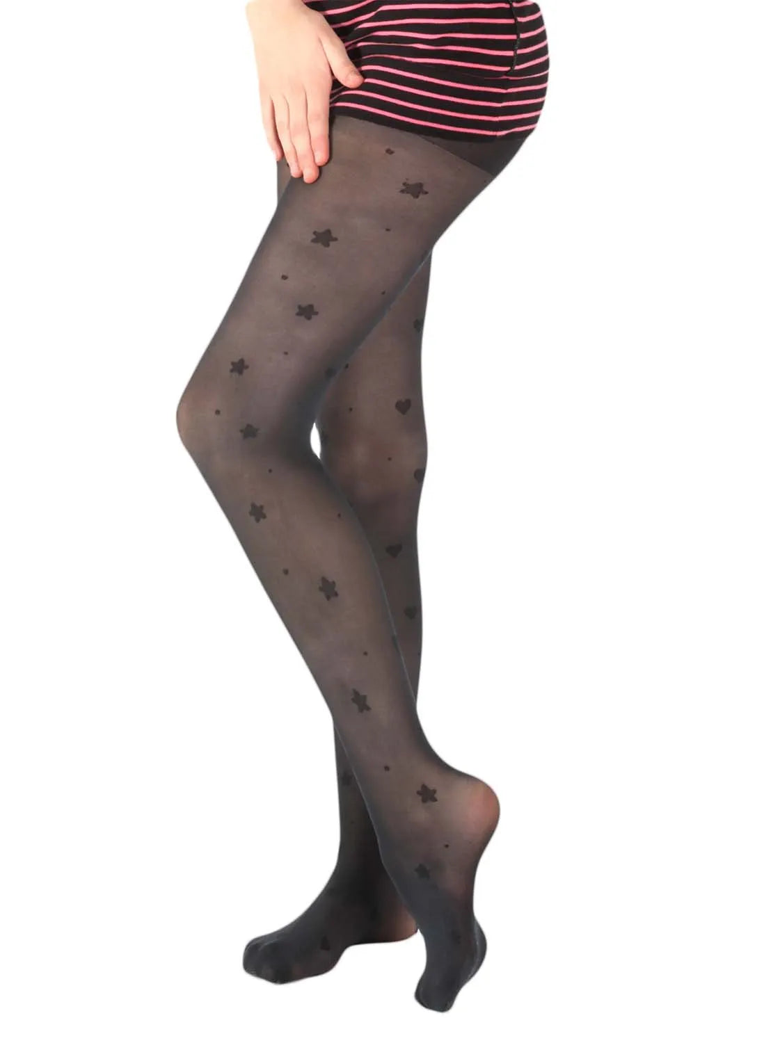 Giulia Mindy 40 N2 - schwarze Mädchen Strumpfhose mit Sternen Sternchen