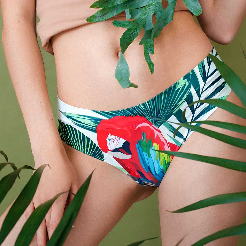 Damen Slip mit tropischem Papageien-Blätter-Print